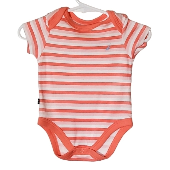 K1315 * Nautica Striped Onesie Orange Size 0/3M - Picture 1 of 7
